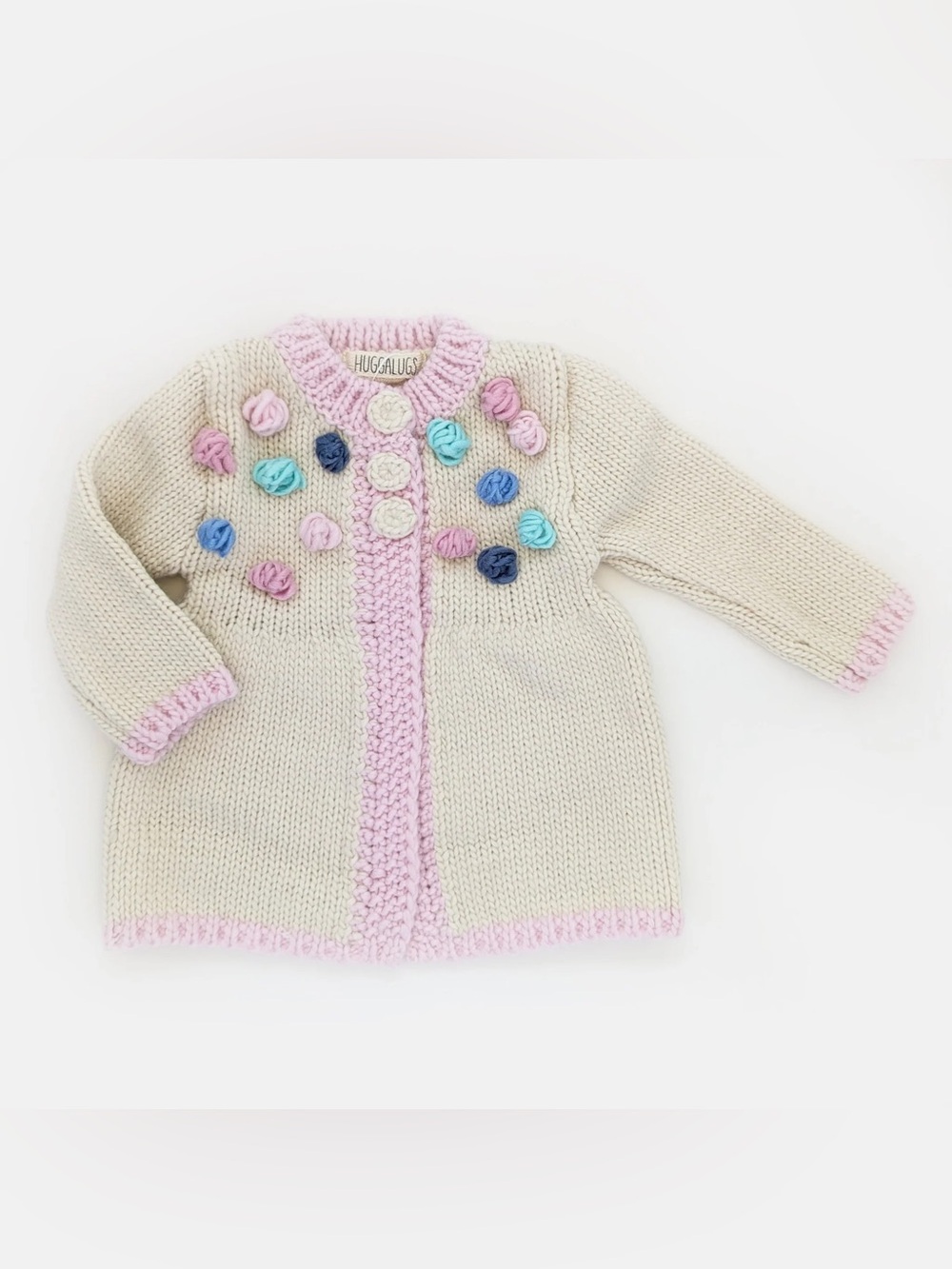Hugalug Cream and Pastel Popcorn Cardigan Sweater 12-18m